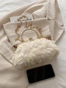 2025 Spring/Summer White Romantic Wedding Season 1pc White Pearl Net Flower Clasp Handbag, Elegant Women's Luxury Formal Dress Evening Bag, Bridal Wedding Party Clutch, 3D Floral Design Shell Clip Bag, Spring New Gift For Girlfriend, Wife, Bridesmaids