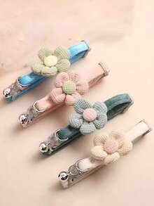 1 件毛绒花宠物项圈配可爱猫铃铛，时尚宠物猫/狗配饰 - 彩色 - 查看 1