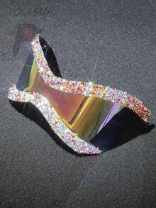 1 buc. Ochelari integrați cu strasuri BlingBling, vizieră sport punk mare, ochelari la modă Y2K, material PC, temă cultura pop, nu necesită alimentare - Multicolor - Vizualizare 13
