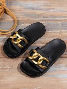 Women's Summer Casual Waterproof Breathable Comfortable Open Toe Plastic Sandals With Metal Decor, Suitable For Indoor, Outdoor And Beach - Black - View 2
