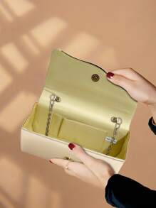 Bolso de embrague de mujer de unicolor de PU de lujo, estilo nuevo, bolso elegante y de moda para fiestas y cenas, cartera perfecta con compartimento oculto para tarjetas, bolso bandolera con cadena de metal desmontable, adecuado para fiestas, cenas, reuniones, bodas, mejor opción como regalo.