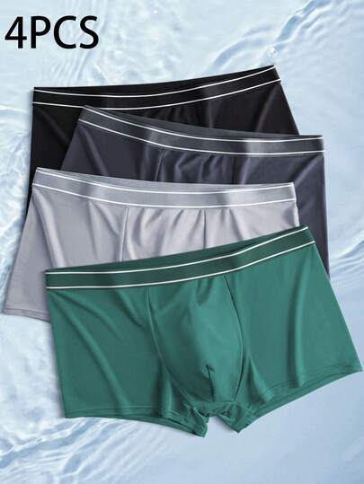 4件套男士条纹冰丝短裤男平角短裤加大码男士短裤平角裤头男士内裤