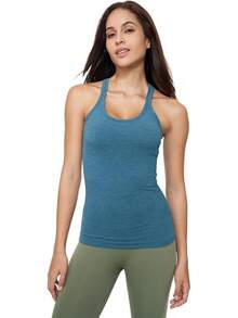 Yoga Racerback Tank Top For Women With Built In Bra,Women's Padded Sports Bra Fitness Workout Running Shirts - C-藍色 - 查看 1