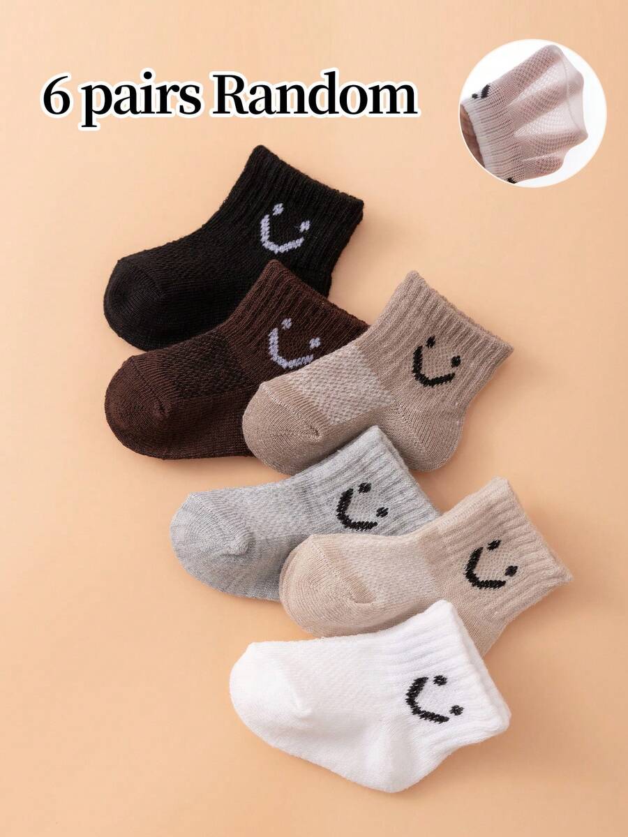 6 Pairs Cartoon Design Polyester Baby Socks, Suitable For Spring, Summer, Autumn And Winter - Multicolor - View 1