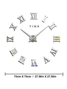 Reloj de pared digital 3D de acrílico con diseño de números romanos, reloj de pared redondo grande de moda con espejo, relojes autoadhesivos DIY