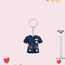2D Flat, Adorable Dentist Uniform Keychain, Ideal Gift For Dental Professionals And Friends, Waterproof Acrylic, Designed With Blue And Green Shirts And Dental Tools, Bag Accessory, Keychain Car Accessories Bag Charm School Cute Goth Y2k