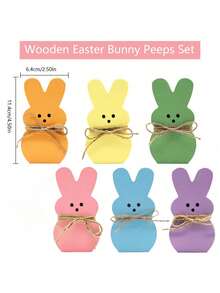 6pcs Easter Bunny Wooden Sign, Freestanding Rabbit Shape Tabletop Decoration For Spring Birthday, Home Office, Gift - Multicolor - View 7