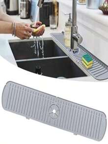 易于清洁的硅胶水槽收纳盒，带防溅保护装置 - 耐用、可重复使用的双口袋设计，适用于厨房和浴室