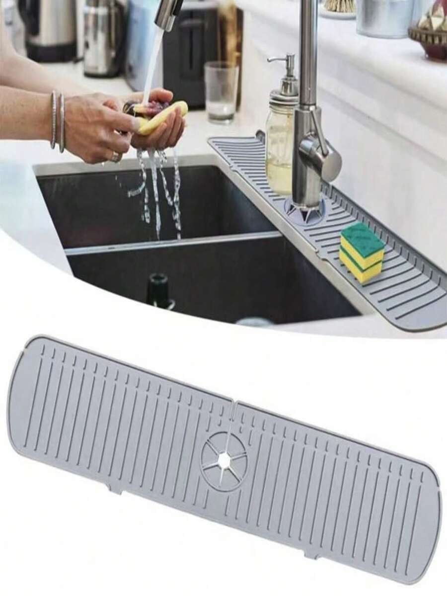 易于清洁的硅胶水槽收纳盒，带防溅保护装置 - 耐用、可重复使用的双口袋设计，适用于厨房和浴室