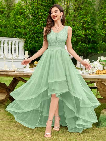 MIUSOL Vestido Longo de Festa Elegante com Bainha Plissada, Renda Floral com Lantejoulas, Sem Mangas, Malha, para Mulheres, Vestido de Formatura, Convidado de Casamento, Jantar na Primavera