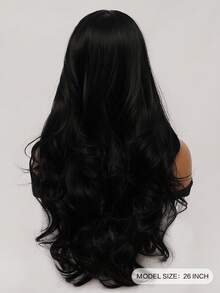日常黑色长卷发假发 26 英寸蓬松外观透气轻盈中分刘海合成纤维假发女士日常佩戴派对优雅假发音乐节时尚浪漫情人节假发都市时尚假发 - 黑色 - 查看 3