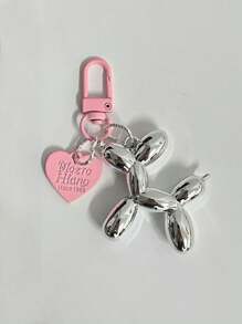 1 pieza Llavero en forma de perro con globo en forma de estrella plateada - Accesorio de moda para bolsos, mochilas y carteras de mujer, con colgante con llavero y mosquetón en forma de corazón, decoración para bolsos, llavero de coche para mujer, excelente regalo para cumpleaños y festividades