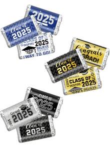 30pcs/5sheets Black & Golden Class Of 2025 Graduation Mini Candy Bar Wrapper, Congrats Mini Chocolate Bar Label Stickers, Grad Party Favor, Graduation Party Decoration, No Candy - Multicolor - View 5