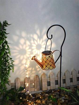 1pc Solar Watering Can With Light, Large Hanging Solar Waterfall Light Waterproof, Metal Solar Waterfall Light, Garden Decor, Suitable For Patio Porch Lawn Backyard Landscape Path Exposed Outdoor Garden Gift, Outdoor Decor, Solar Outdoor Light, Party Decor