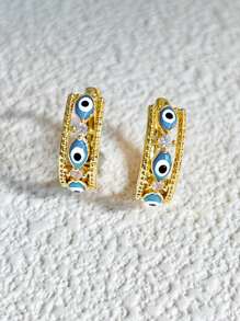2Pcs 18K Gold Plated Crystal Demon Eye Vintage Style Earrings, Perfect Gift For Women