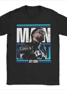 Gráfico de luchador de WWE. 1 camiseta para todas las estaciones hecha de algodón 100% de 220g de espesor - Negro - Ver 1