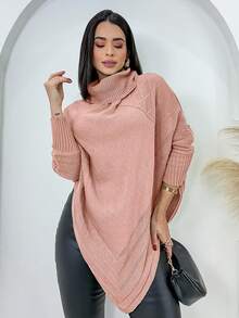 Swisz Women's Winter Poncho Knit Long Sleeve V-Neck Sweater With Scarf - Rusty Rose - View 2