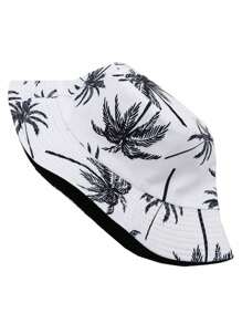 Cappello a secchiello reversibile unisex con stampa di palme, adatto per uso casual quotidiano e vacanze all'aperto. Cappello da sole estivo da uomo, adatto per attività all'aperto estive come escursionismo e pesca
