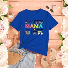Fashionable Women's T-Shirt 2026, With Love Quotes, Casual And Emotional Clothing For Mother's Day Gift - 藍色 - 查看 2
