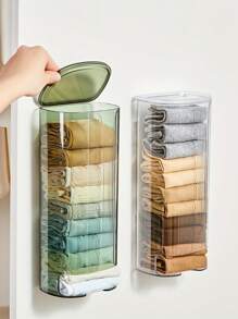 1pc Wall-Mounted Under Cabinet Organizer For Bras, Socks & Underwear - Transparent Plastic Hanging Storage Box With Multiple Compartments For Closet Organization, Closet Organizers And Storage