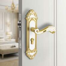 1 pieza Pomo de puerta estilo europeo de servicio pesado con llave - Manija de metal ornamentado dorado, funcionamiento silencioso para dormitorio interior y hogar, diseño vintage moderno, apto para puertas de madera, pomo de puerta de armario