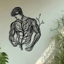 1pc Metal Wall Art, Line Drawing Floral Man, Abstract Art, Metal Sign. It Is Suitable For Home Decoration, Wall Decoration, And Room Decoration. Applicable In The Living Room, Bedroom, Dining Room.
