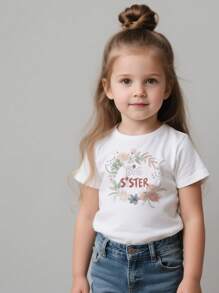 2-5 Jahre Kleine Mädchen Big Sister Muster Elastisch Baby Sommer Kleidung Kleine Mädchen Oberteile Kurzarm T-Shirt