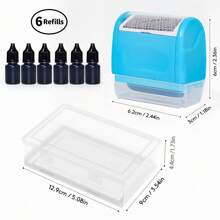 Conjunto de carimbos de rolo para proteção contra roubo de identidade - Azul (inclui tinta de reposição, frasco com tampa para fácil utilização e caixa de armazenamento)