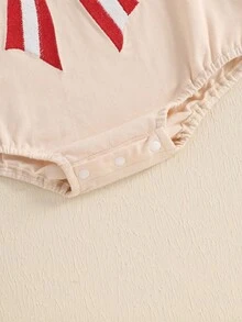 Newborn Baby Girl 4th Of July Romper Short Sleeve American Flag Bow Embroidery Bubble Bodysuit Patriotic Oversized Tshirt Tops My First Fourth Of July Outfit Summer Clothes - Khaki - View 10
