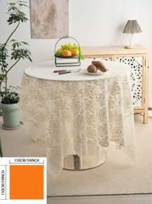 1pc French Style Minimalist Cream Lace Tablecloth With Embroidered Flowers And Bells, Suitable For Outdoor Wedding Decor, TV Cabinet Cover, Birthday Party, Afternoon Tea, Garden Photoshoot Background, All Seasons