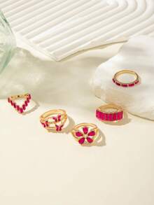 5 件时尚奢华合金戒指套装，镶有彩色水钻、花朵、蝴蝶和几何形状，非常适合女性派对和情人节、妈妈、母亲、母亲节、礼物 - 彩色 - 查看 11
