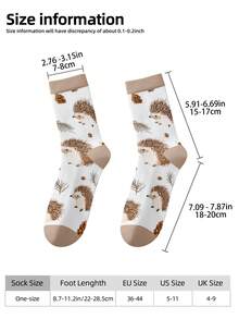 1 Pair Hedgehog & Pine Cone Pattern Socks - Warm Hedgehog & Pine Cone Design Embracing Nature, 360 Digital Printing Mid-Calf Socks, Autumn/Winter - Multicolor - View 7