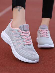 1 Pair Women's Casual Breathable Mesh Running Shoes, Lightweight Low-Top Lace-Up Outdoor Jogging Sneakers - Pink - View 5