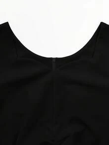 时尚夏季短袖裙毕业礼服女士精致性感泡泡袖薄款开叉包臀毕业服女黑色连衣裙 - 黑色 - 查看 4