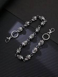 1 pieza Cadena de mezclilla con calavera de metal unisex, Cadenas de cintura de esqueleto punk rock góticas, accesorio genial