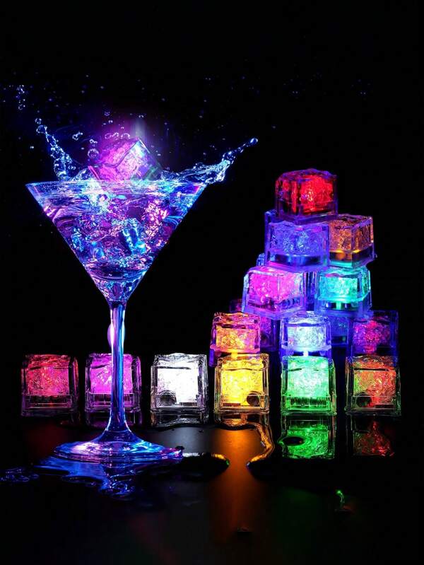 12 PIEZAS de cubitos de hielo LED multicolor luminosos, reutilizables e impermeables, cubitos de hielo luminosos parpadeantes, adecuados para reuniones, bodas, bares, clubes, decoración del hogar, fiestas, Halloween