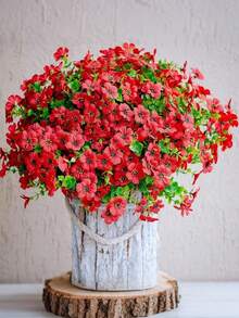 5pcs Artificial Plants, Suitable For Outdoor Decoration In Spring And Summer, Realistic Silk Colorful Daisy & Eucalyptus, Fade-Resistant, Applicable For Outdoor Home Planting, Porch, Patio, Window, Yard Decor, Can Be Used For Home Garden Porch Decoration, Outdoor Decor, Garden Decor (Red) - Bright Red - View 2
