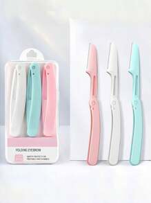 1/3 Pezzi Truccatore Forbici Per Sopracciglia Pieghevoli Sicure Per Le Donne, Rasoio Coltello, Attrezzo Da Trucco, Testa Del Coltello Con Protezione Macro in rete, Coltello Per Rasatura Sopracciglia