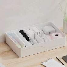 1pc New Adjustable Desktop Cable Organizer Box, Multi-Compartment Data Cable Storage Drawer