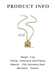 1pc Fashionable Stainless Steel Cherry, Strawberry, Lemon Colorful Pendant Necklace Versatile Wear For Women - Necklace - View 4