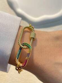 STYLEVER 1pc Gold Carabiner Bracelet, Stainless Steel Chain, Multicolour Bracelet, Screw Clasp Bracelet, Double Buckle Colored Chain