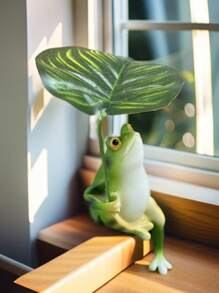 1pc Cute Resin Leaf-Holding Frog Decor, Suitable For Garden, Patio, Home Decoration