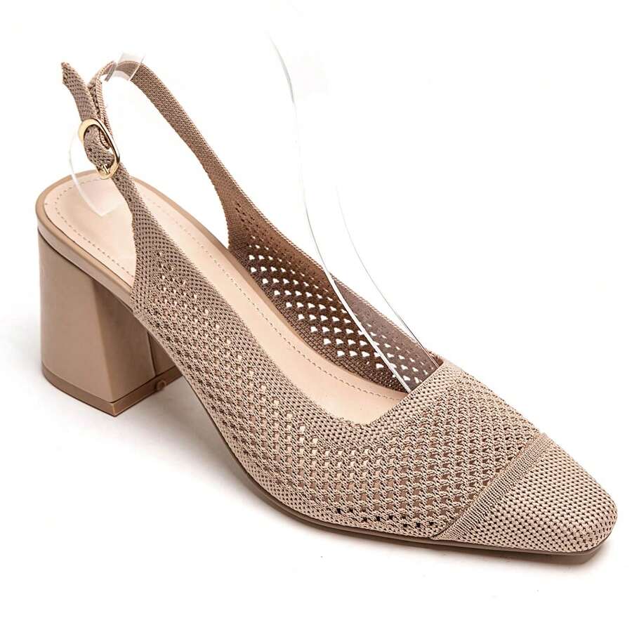 Geometric Hollow Design Open Toe High Heels - Khaki - View 1
