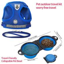 Pet Cat Dog Reflective Vest Harness & Leash Set, Includes Harness, Leash, Brush; Pet Outdoor Walking Harness & Foldable Food Bowl Set, Hassle-Free Travel