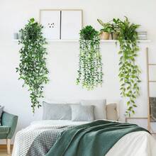 3 Pack Artificial Hanging Plant With Pots- Realistic Green Plants Flowers - Indoor & Outdoor Faux Greenery For Home Decoration, Living Room, Bedroom - Green - View 7