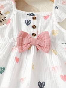 Girls' Summer Casual 2Pcs Set - Cap Sleeve Heart Print Top + Shorts, Comfortable And Versatile - White - View 3