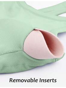Workout Tops Women With Built In Bra, Sleeveless Gym Tops Seamless Racerback Athletic Yoga Shirts, Activewear - 綠色 - 查看 5
