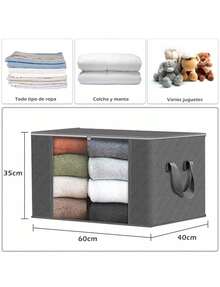 1 pz Organizador de tela para ropa, Contenedores de ropa de almacenamiento Bolsas de armario: Contenedores grandes Organizador, caja de almacenamiento plegable grande para ropa con tapa grande para ropa - Gris - Ver 2