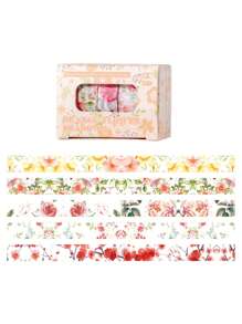 5 Rollen Blumen Handbuch Klebeband in Geschenkbox, personalisiertes DIY Handbuch dekoratives Washi Klebeband als Geschenk für Mitschüler und Freunde, Geschenke zum Schulanfang