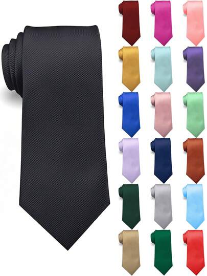 1pc Men's Plain Tie, Diagonal Grooved Formal Business Necktie, (8cm Wide) Men Necktie
